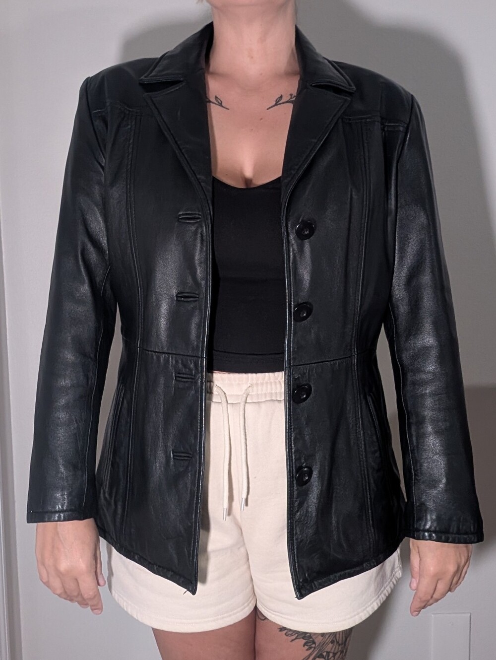 Vintage Wilsons Black Leather Coat Women's S, Hip Length